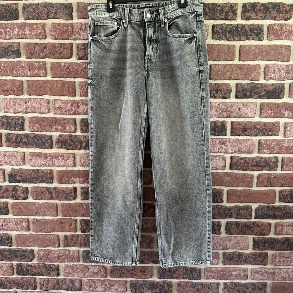 H&M &Denim Womens Baggy Low Waist Jeans Grey Acid Wash Size 8 100% Cotton Grunge